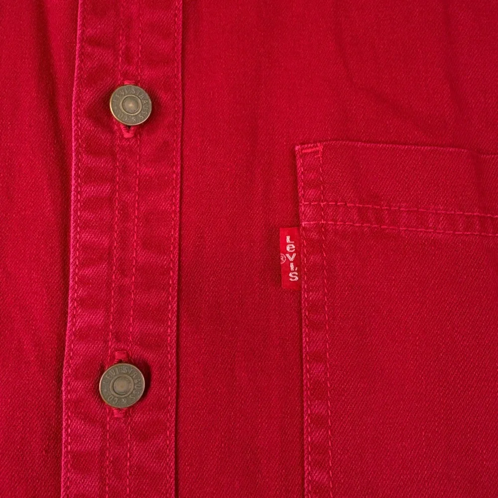 Levi's L Red Cotton Twill Button Down Shirt Long Sleeve Workwear Casual VTG